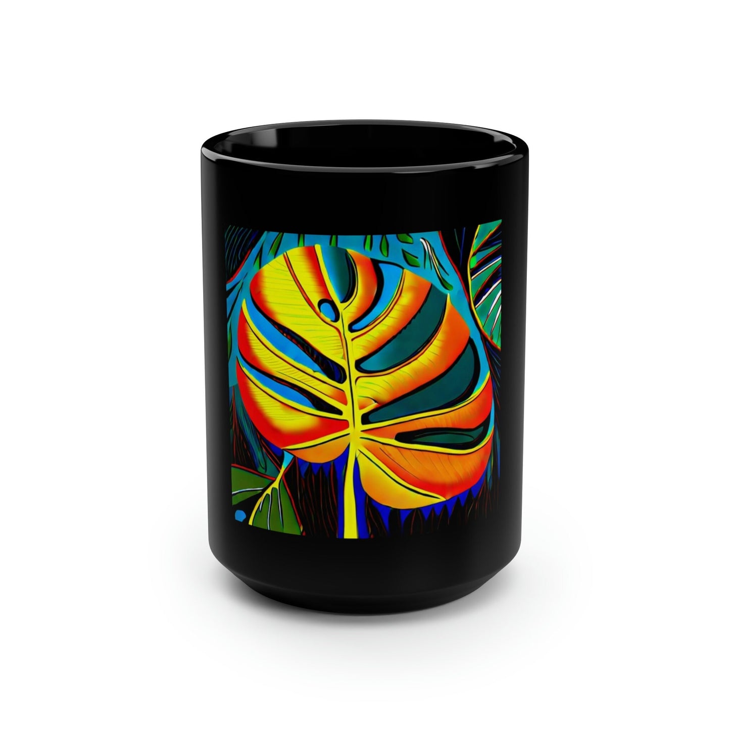 Monstera coffee Mug ~ Black Mug, 15oz